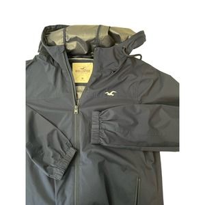 Hollister Women's Size M Full Zip Hooded Windbreaker Navy Blue Sporty Minimalist